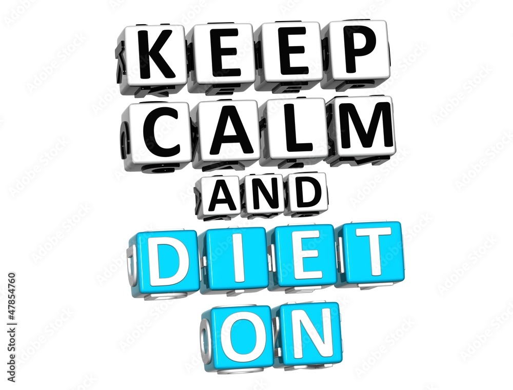Aufkleber 3d keep calm and diet on button click here block text