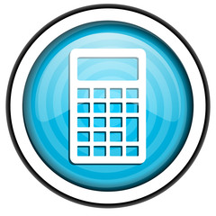 calculator blue glossy icon isolated on white background