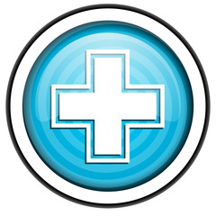 Obraz premium pharmacy blue glossy icon isolated on white background