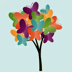 Fototapete Schmetterling Abstrakte Baumillustration mit Schmetterlingen
