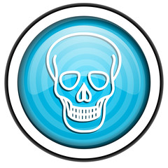 skull blue glossy icon isolated on white background