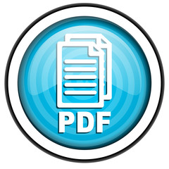 pdf blue glossy icon isolated on white background