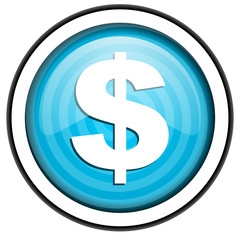 us dollar blue glossy icon isolated on white background