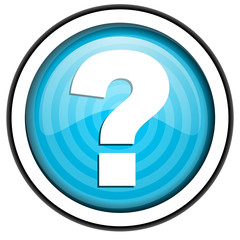 question mark blue glossy icon isolated on white background