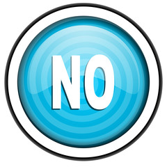 no blue glossy icon isolated on white background