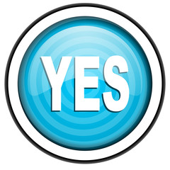 yes blue glossy icon isolated on white background