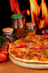 Tasty pepperoni pizza with vegetables
