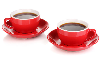 A red cups of strong coffee isolated on white