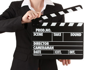 Movie production clapper board isolated on white