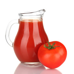 Full jug of  tomato juice, isolated on white
