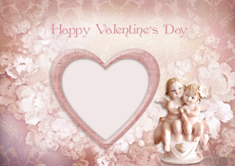Vintage valentine background with frame and angels
