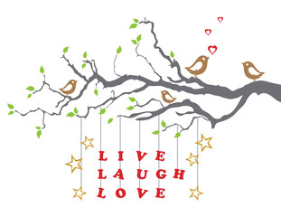 Love birds on a tree branch with live laugh love