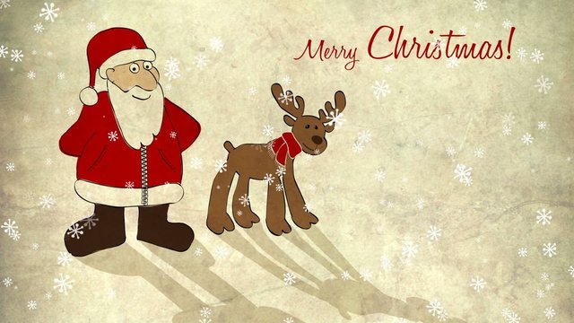 Weihnachtsmann & Rentier Postkarte VINTAGE RETRO Video