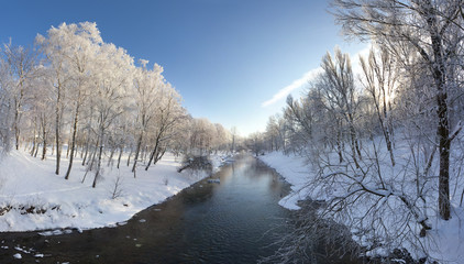 Beautiful winter landscape in the city park