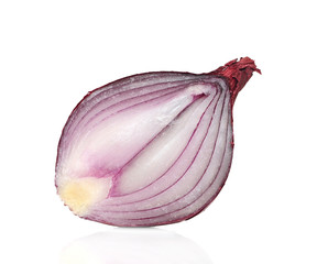 cut red onion isolated on white background