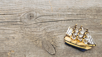 ship model on wood background