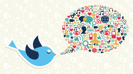 Social media marketing twitter bird concept