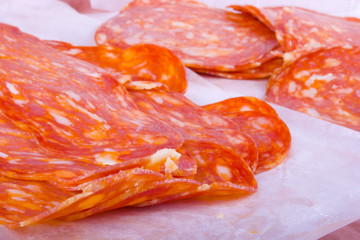 Tasty Sliced Genoa Salami Close up
