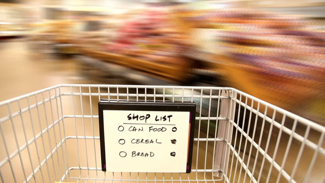 Grocery shopping with push cart