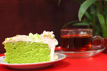 Cake with hot tea