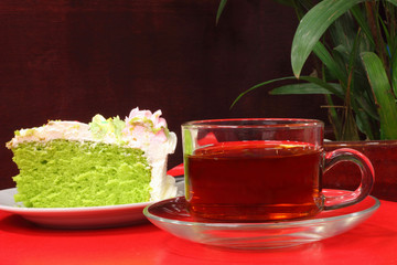 Cake with hot tea