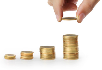 Hand put coin to money