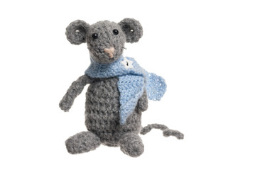 Crochet Mouse, Handmade, White Background.