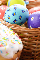 Easter eggs, cake, basket