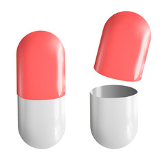Red and white pill open and close. Vector design. 