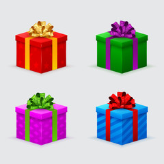gift boxes for a birthday or new year with bows and ribbons