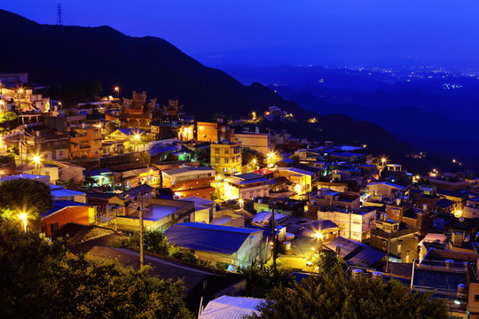 Jiu Fen Village At Night, In Taiwan