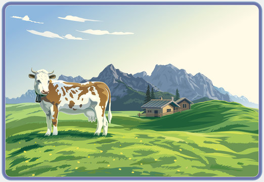 Mountain landscape with cow.