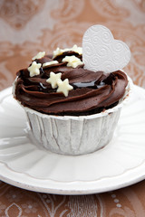 Chocolate cupcake on a table