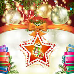 Christmas sock with ball and gift