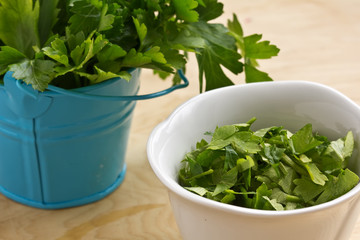 Fresh herb on wooden table