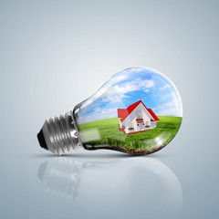 Lamp bulb with clean nature symbol inside