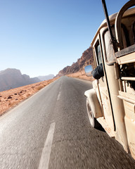 jeep in wadi rum desert. Jordan