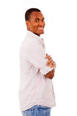 young casual black man portrait, isolated on white