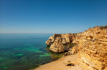 Fototapeta na wymiar High view of Marinha beach at Lagoa, Algarve, Portugal