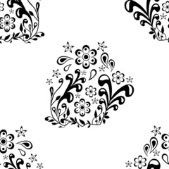 Black white seamless flowered pattern
