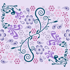 Seamless pattern with flowers and paisley