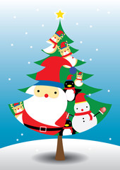 Santa claus and friend in christmas tree