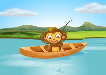 Wandcirkels plexiglas Een vissende aap © GraphicsRF