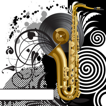 Black background with a saxophone