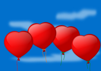 Fototapeta na wymiar Inflatable red heart on a blue background - illustration