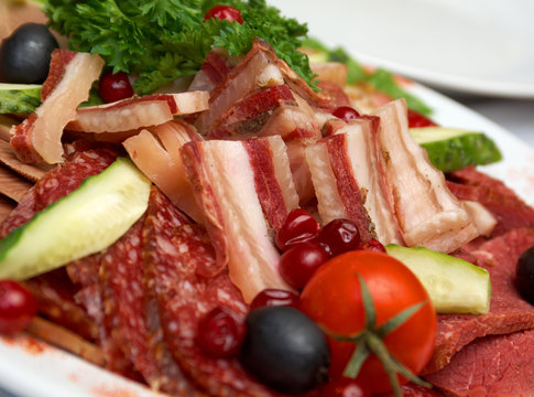 Beautiful sliced food arrangement of meat
