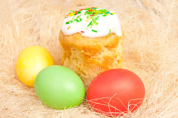 Easter cake and eggs on the bright