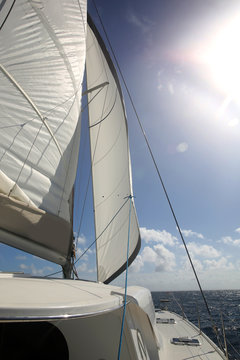 Closeup of boat deck and sail