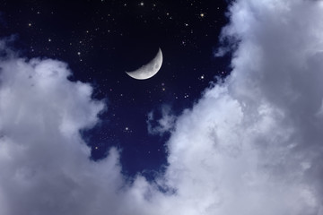 cloudy night sky with moon and star - 47893572