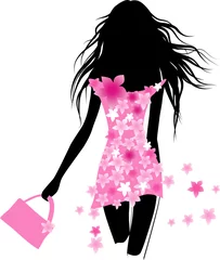 Peel and stick wall murals Flowers women Fashion girl with bag